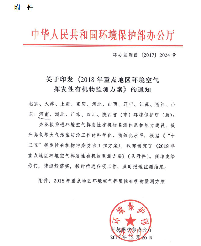 環境部新發布：2019年地級及以上城市環境空氣揮發性有機物監測方案，附2018年方案要點對比